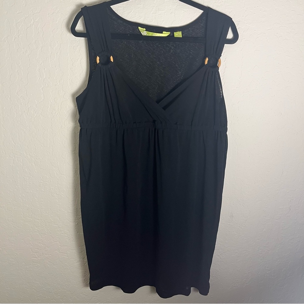 Avenue Black Swimwear Cover-Up with Wooden Rings Hardware Decor Detail.